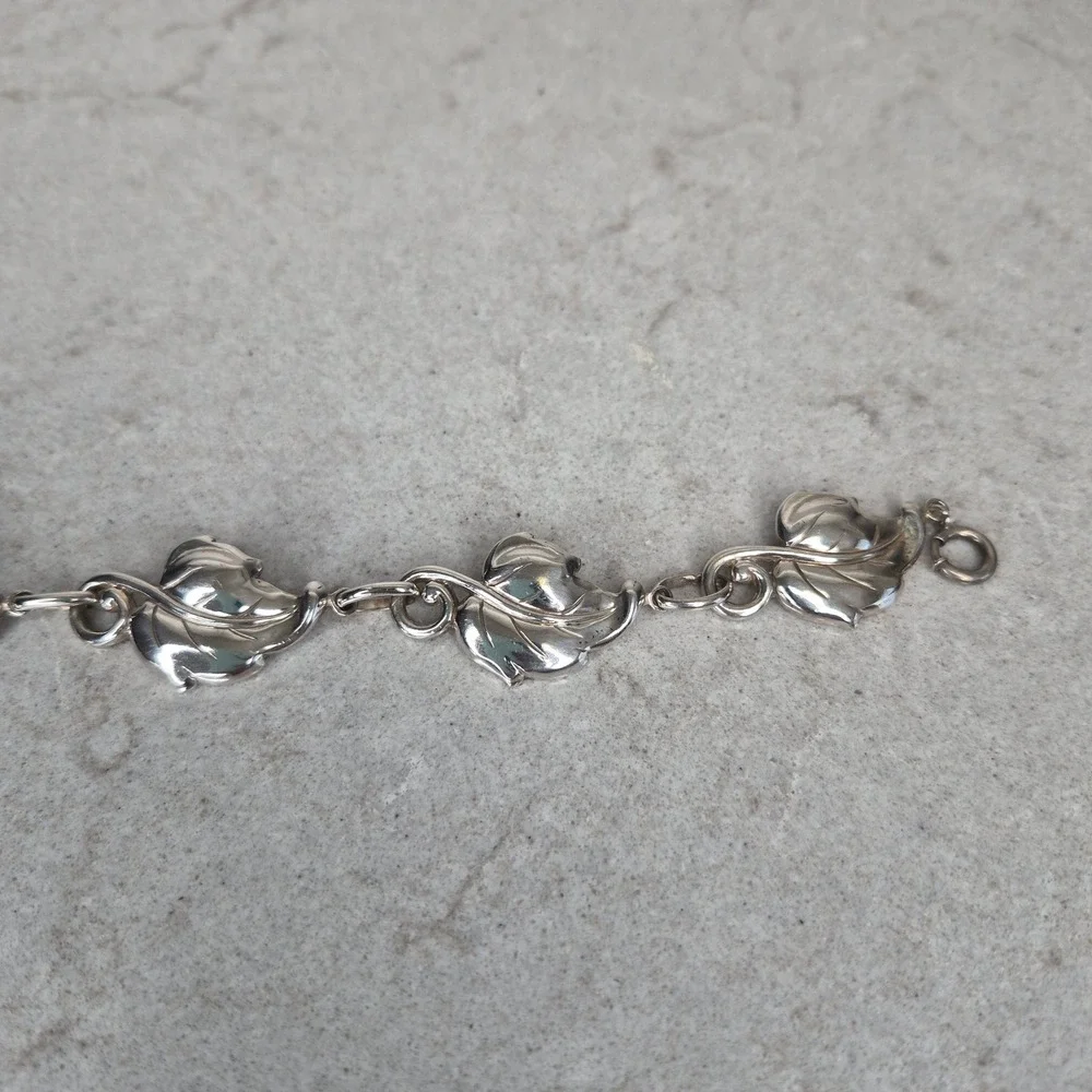Danecraft Bracelet Sterling Silver Leaf Link Vintage Silver Women